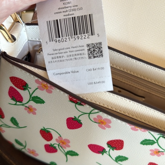 NWT Kate Spade Cream Strawberry Floral Saddle Bag Crossbody Bag - Picture 6 of 7